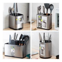 不锈钢筷子盒台面厨具沥水刀架收纳架厨房家用筷笼刀具一体置物架